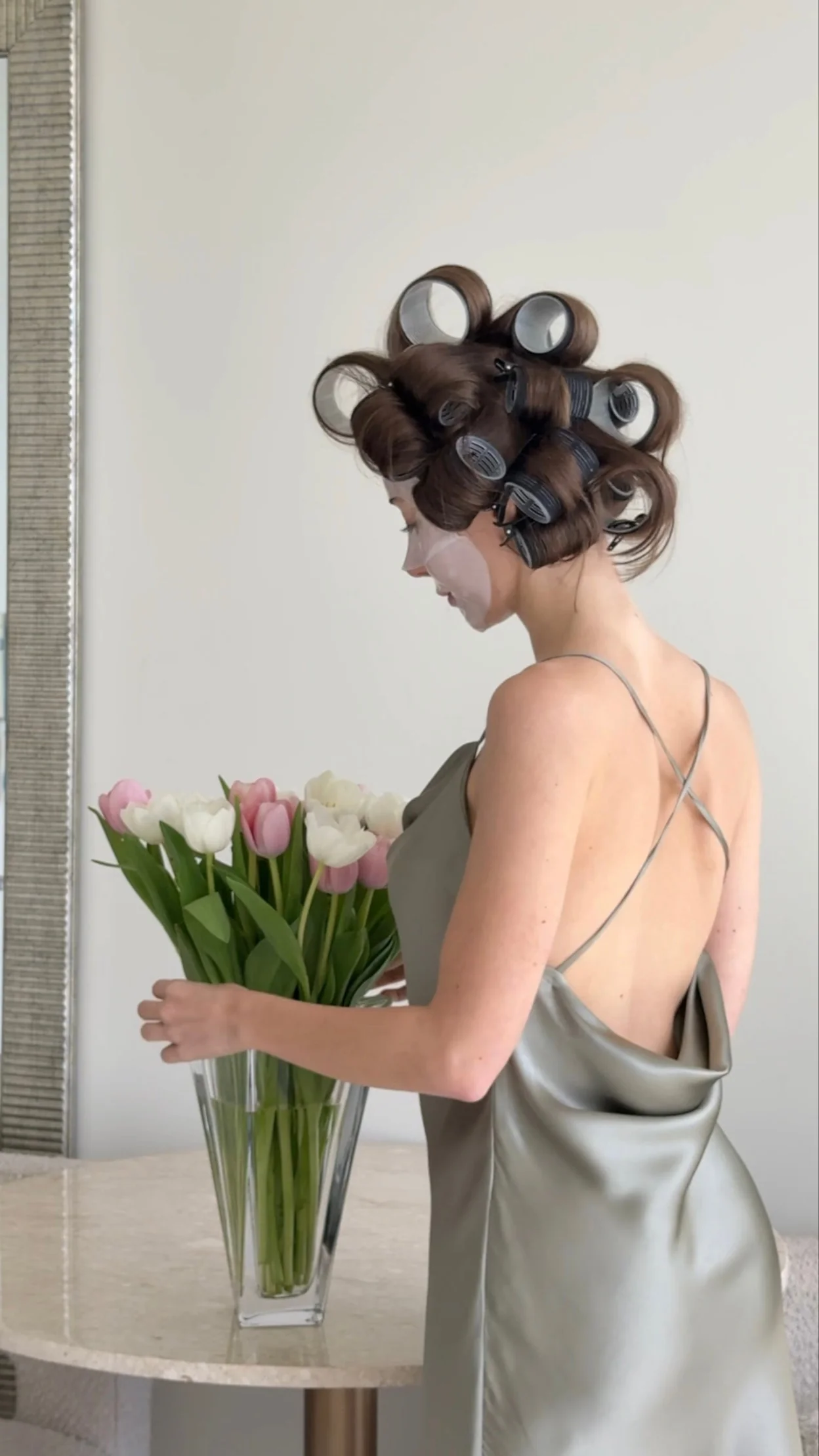 Silk Mini Dress – Olive Green - Image 4